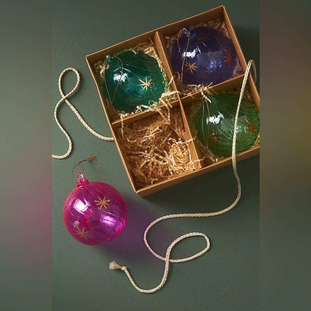 Anthropologie Etched Ball Ornament Set NIB